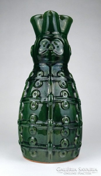 1L788 Régi nagyméretű Czúgh Dezső zöld mázas kerámia Miskakancsó 29 cm