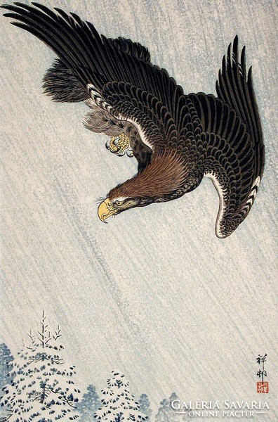 Ohara ram - eagle flying in the snow - reprint