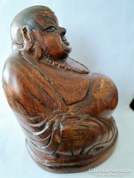 Laughing Buddha wooden statue 14.5 cm