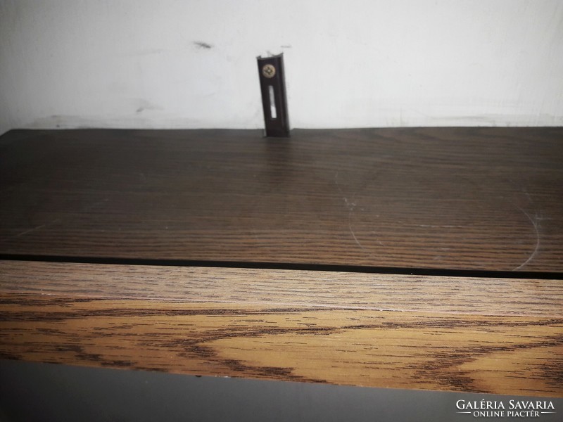 Retro dark brown walnut brown extra long shelf for living room furniture with rim, metal bracket