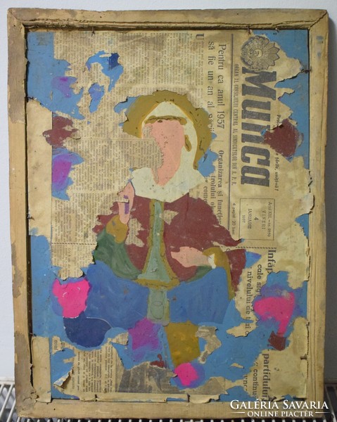 Antik festett erdélyi üveg kép ikon  32 x 43 cm magyar néprajz