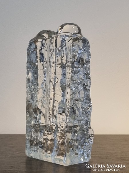 Vintage ice glass block vase, solifleur / modern design from the '70s