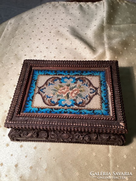 Tapestry made of antique baroque pearls nunnery work 24x18 cm.