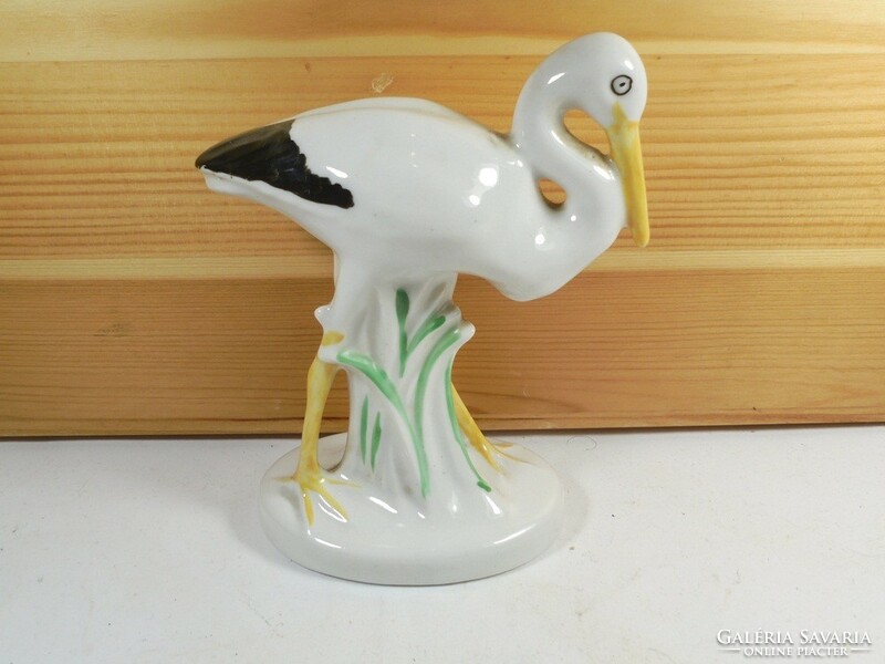 Retro régi jelzett porcelán gólya madár figura szobor