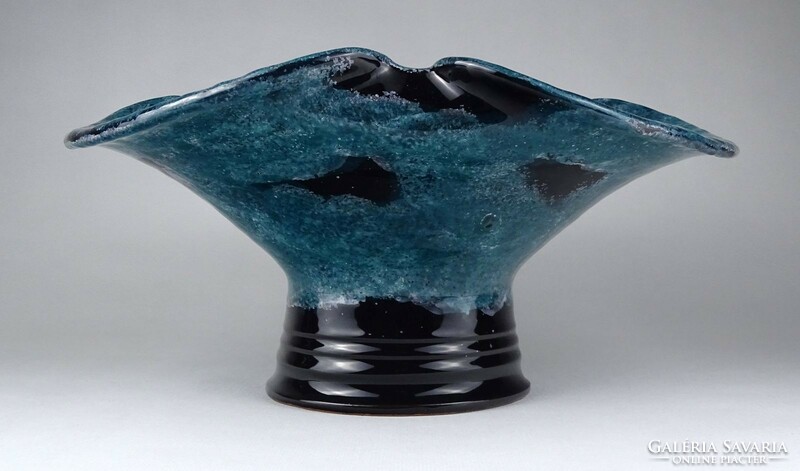 1L789 large glazed blue ceramic center serving bowl 14 x 29 cm
