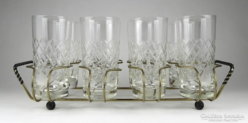1L931 retro 8-piece glass set with metal carrier