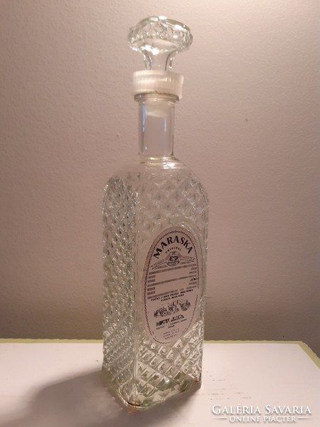 Retro Maraska likőrös üveg régi címkés italos szögletes dugós palack