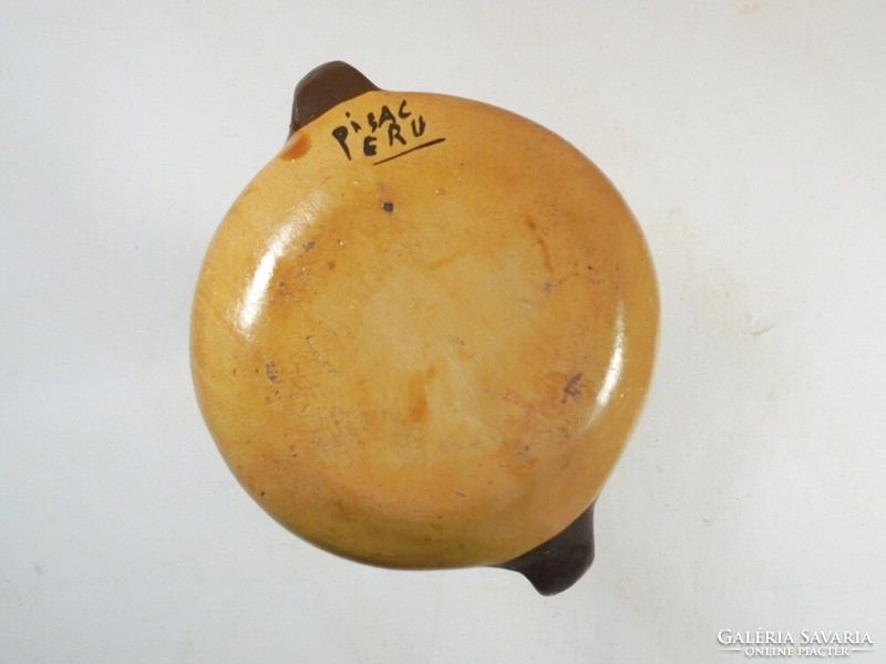 Régi kézzel festett perui kerámia váza asztali dísz - Pisac Peru - 12 cm magas
