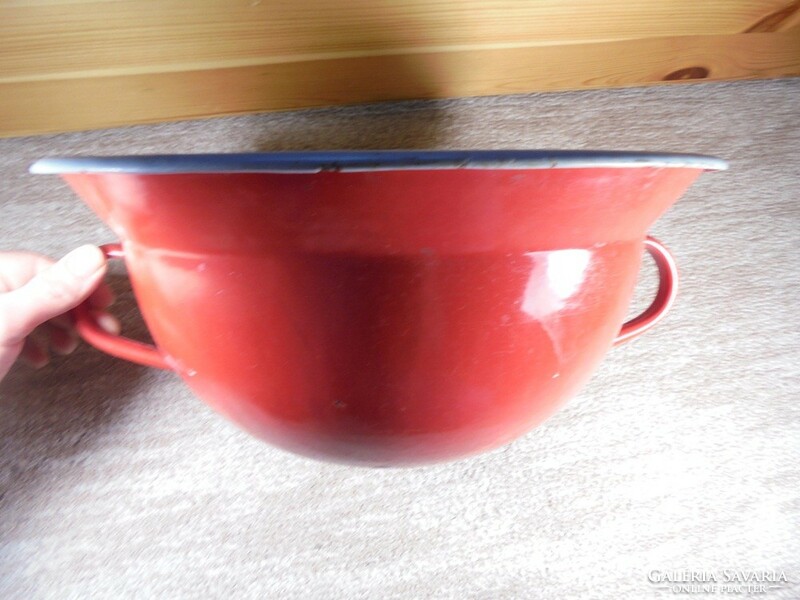 Retro marked enameled vajling bowl with handle f.S. With marking - 32 cm diameter