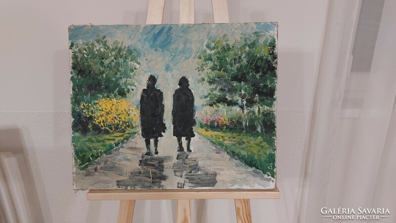 (K) beautiful painting 53x43 cm walk in the park