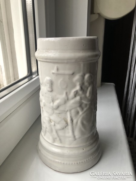 White, embossed jug, jar 18 cm