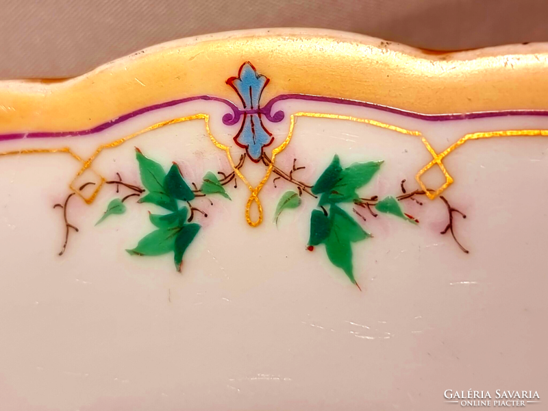 Hand-painted. Porcelain offering bowl, hüttl tivadar Budapest marked xx. From the first half of Szd.