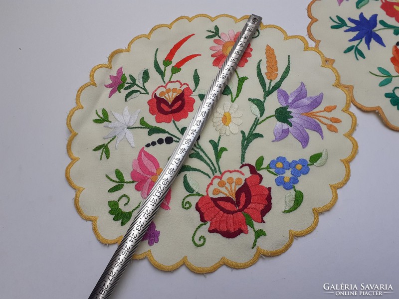 Retro old 2 piece Kalocsa round tablecloth needlework embroidery