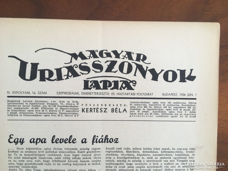 Magyar Úriasszonyok Lapja 1934. június 1., XI. évfolyam, 16. szám