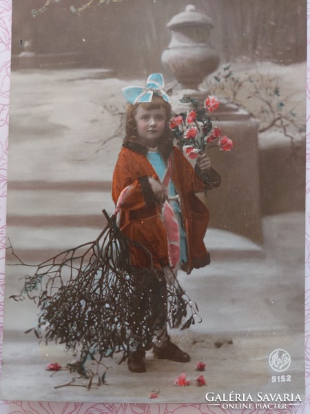 Old postcard 1921 New Year postcard little girl mistletoe