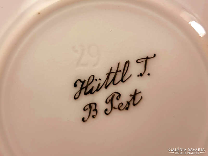 Hand-painted. Porcelain offering bowl, hüttl tivadar Budapest marked xx. From the first half of Szd.