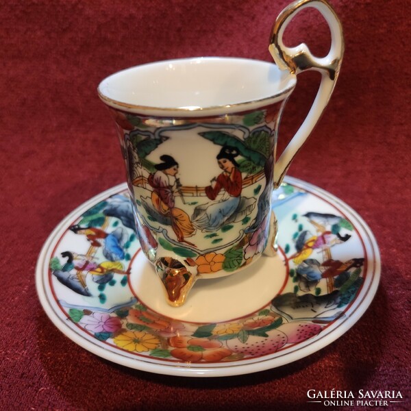 Japanese scenic porcelain cup + saucer set