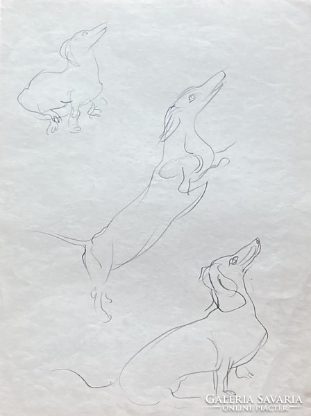 László Vinkler energetic dog graphic from 1940./1912-1980/