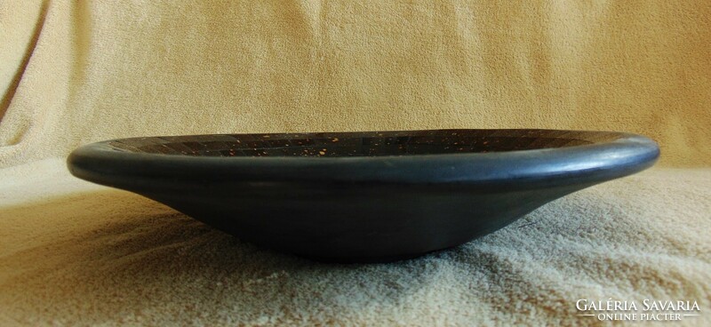 Modern, fekete kerámia nagy kínáló, asztalközép   29 cm