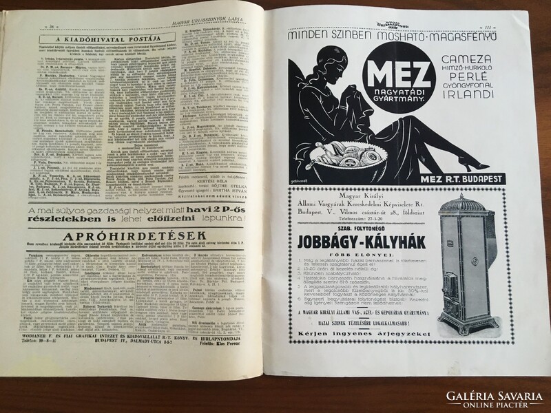 Magyar Úriasszonyok Lapja 1932. január 1., IX. évfolyam, 1. szám