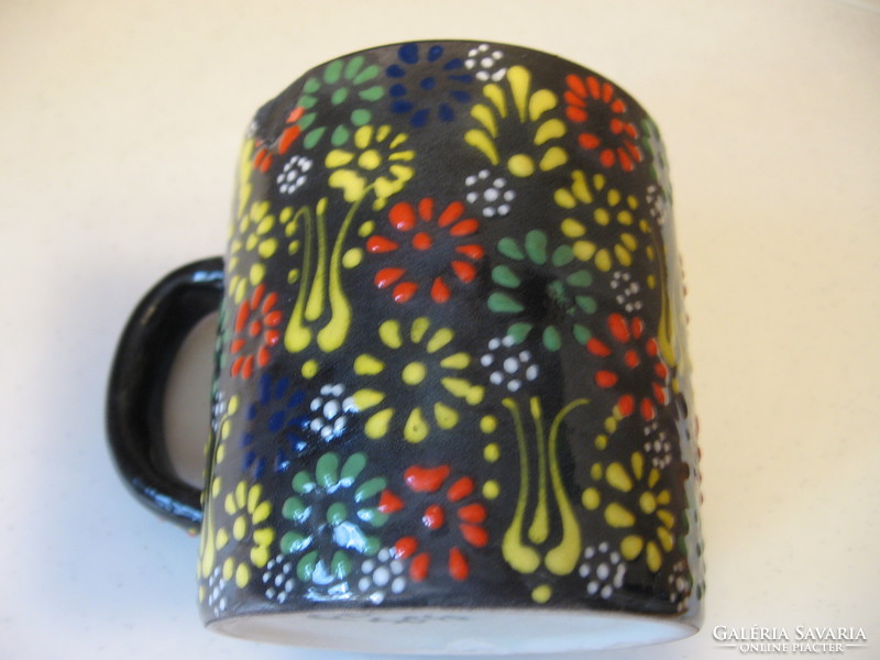 Portuguese artistic unique mug with pearl surface flowers