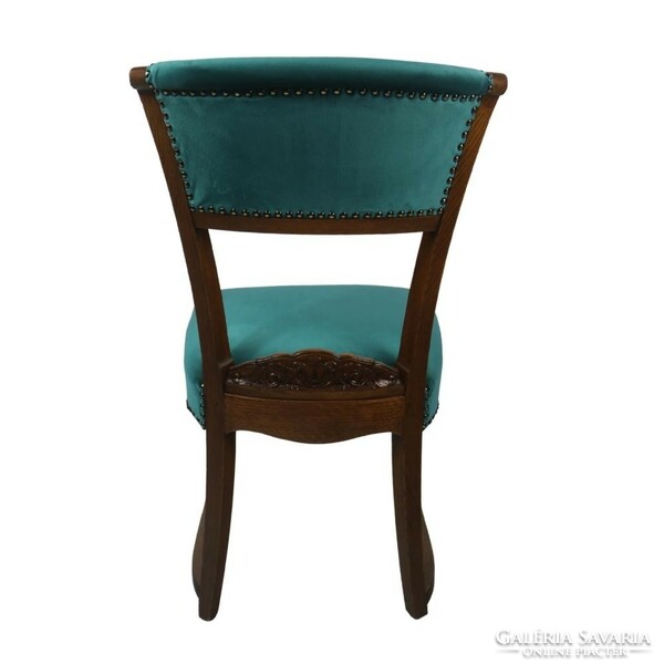 Single chic - romantic velvet solid wood carved chair with turquoise velvet cover