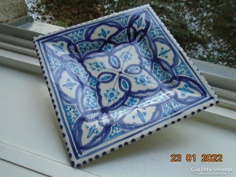 Decorative plate with hand-painted blue turquoise Moroccan patterns