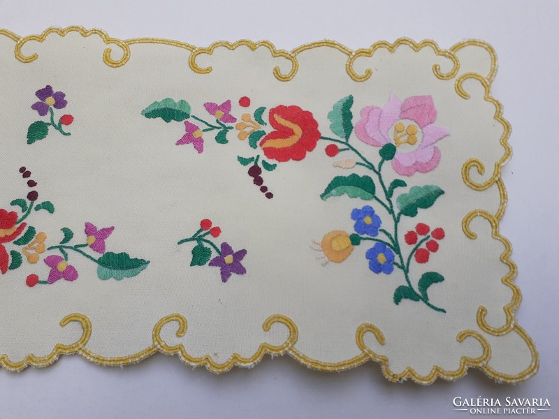 Rectangular needlework embroidery on old retro tablecloth in Kalocsa