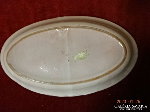 Russian glazed ceramic bowl, oval, with a folk motif, hand painted. He has! Jokai.