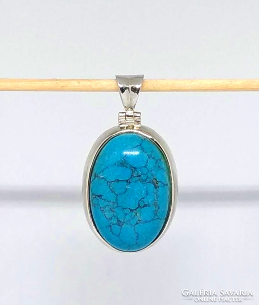 Pendant with turquoise oval stone, marked 925 silver-plated socket m92537