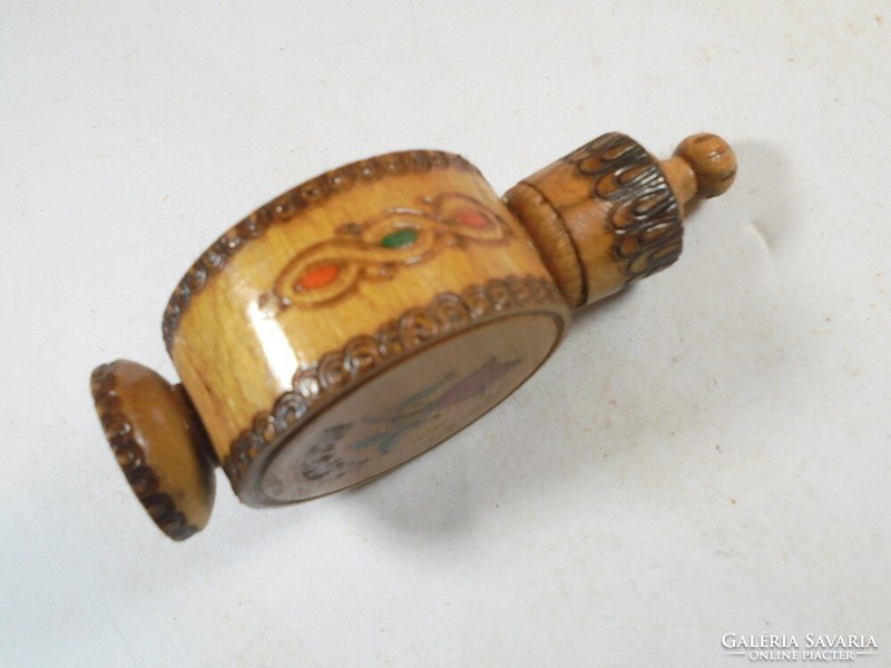 Old retro wooden perfume cologne storage holder - Bulgaria Bulgarian tourist souvenir souvenir - carved ornament