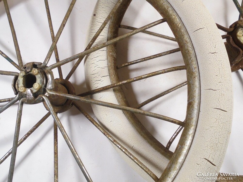 2 Retro old toy rubber wheels with metal spokes - stroller bike bike - approx. From the 1960s