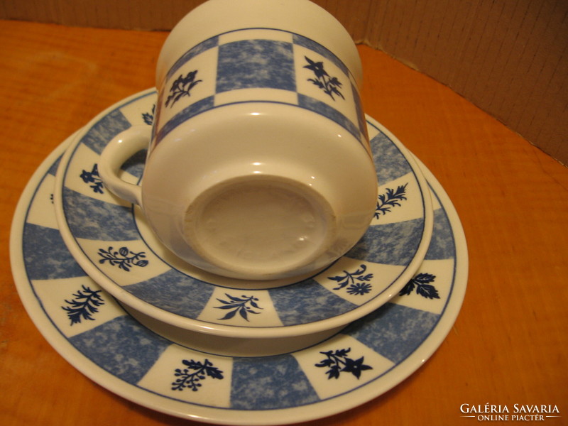 Churchill English porcelain blue and white floral coffee trio