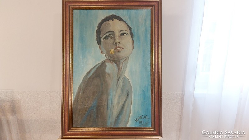 (K) young lady painting with a 50x70 cm frame