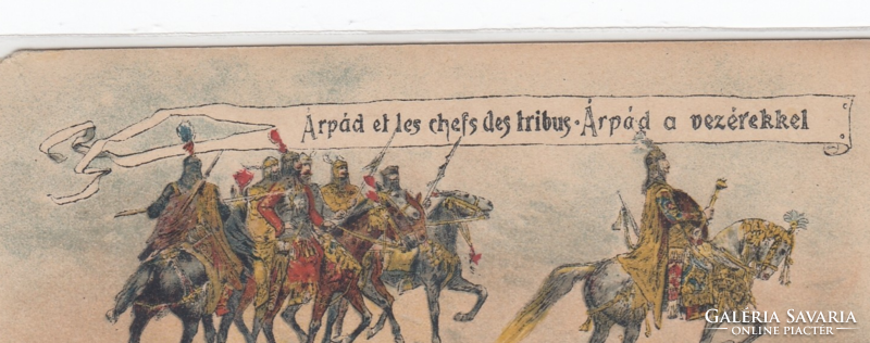 Árpád a vezérekkel emlék képeslap "Magyar királyi posta" (Sarok hibával)