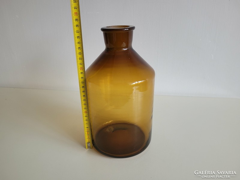 Régi nagy méretű 3 literes borostyán színű patikai üveg patikaüveg gyógyszertári palack