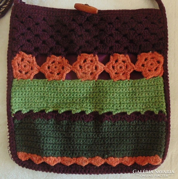 Retro shoulder bag, satchel, crocheted from 100% wool yarn