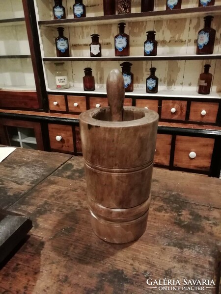 Wooden mortar, from the beginning of the 20th century, an apothecary or confectioner's tool, possibly from a drugstore