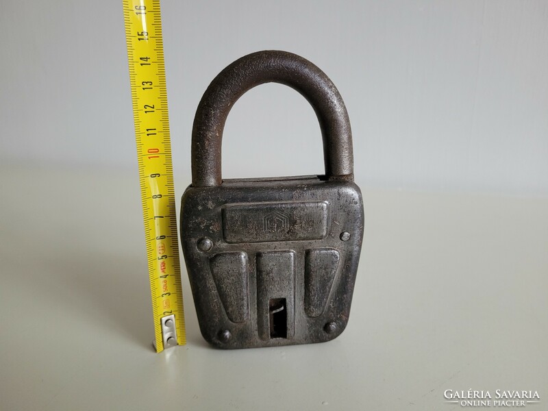 Old vintage large 14.5 cm iron padlock