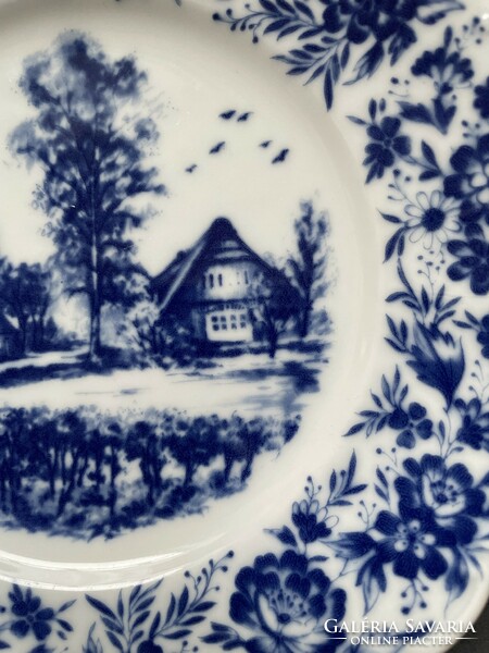 Beautiful blue Seltmann Weiden Bavarian cake plate with a rural scene
