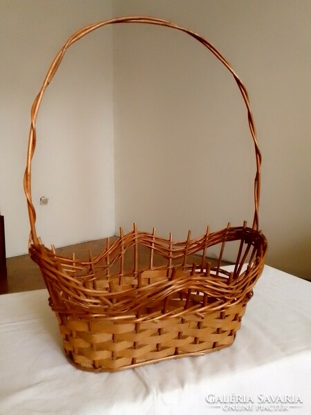 Large old hand-woven tall cane fruit storage holder gift treat basket 46 cm