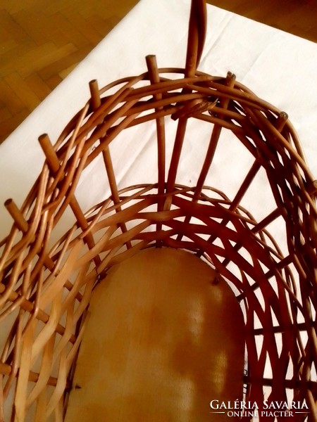 Large old hand-woven tall cane fruit storage holder gift treat basket 46 cm
