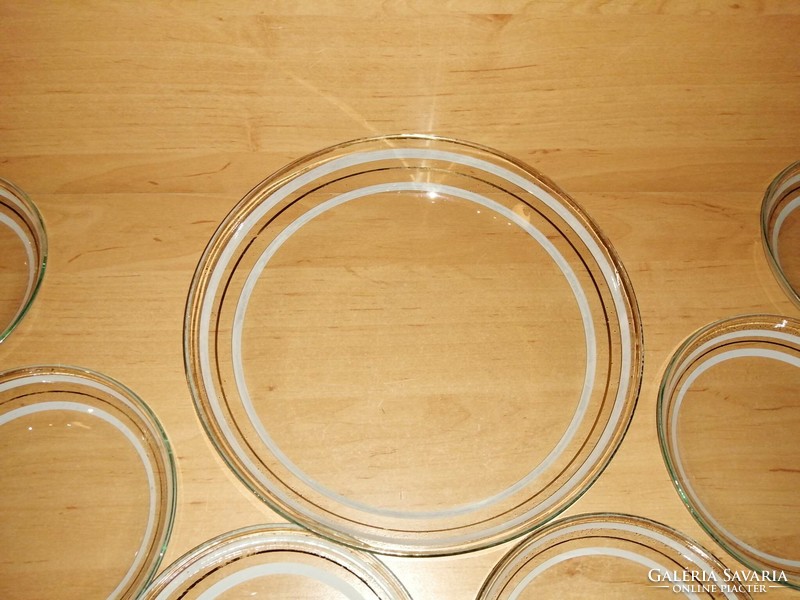 Retro üveg tányér készlet, 1 db kínáló 6 db kistányér (sz)