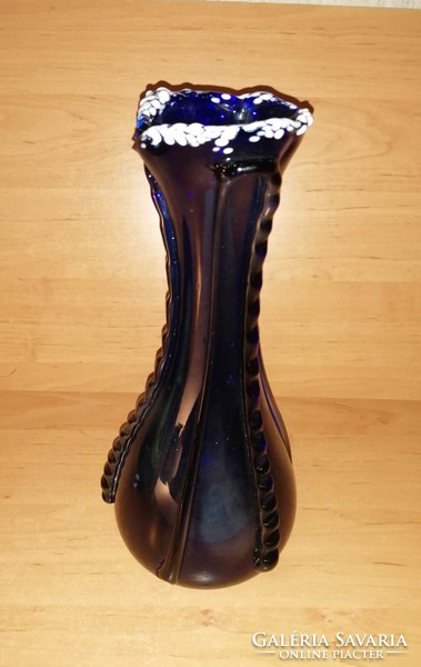 Impressive blue broken glass vase with white edges, 30 cm high (8/d)