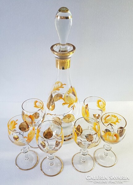 Decorative, gold-plated, complete liqueur set
