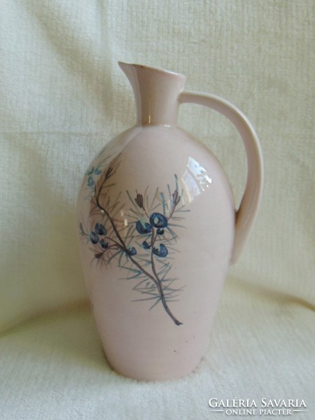 Old marked pale pink porcelain oil pourer with olive branches