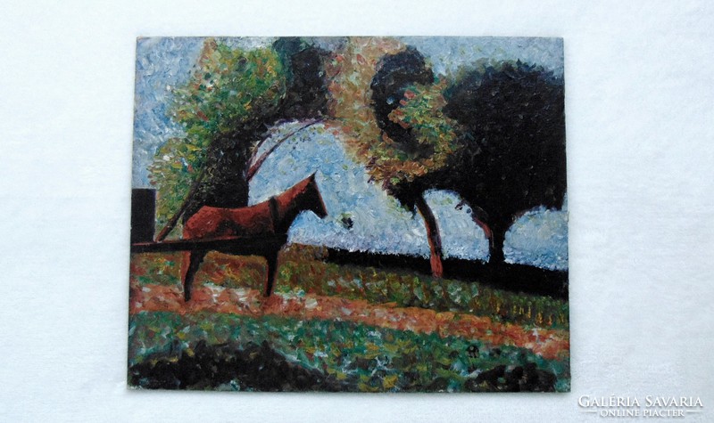 Copy of a painting by Georges Seurat, oil on wood fiber
