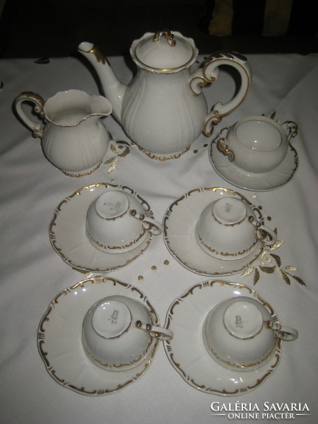 Zsolnay, broadly gold feathered, four-person mocha set, nice condition