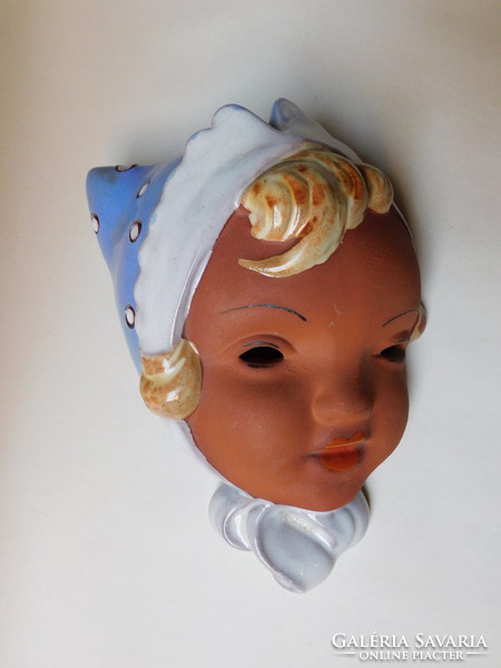 Art deco ceramic wall mask - girl in polka dot hat