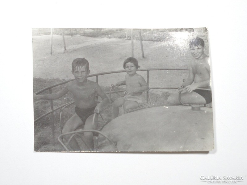 Old photo photo - children boy playground swing game
